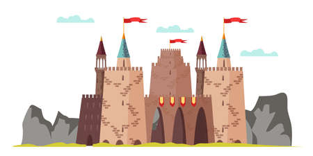 Middle age castle flat vector illustration isolated on white backgroundのイラスト素材