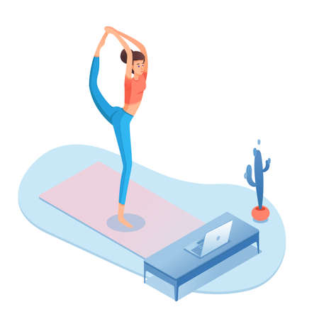 Home yoga, pilates isometric vector illustrationのイラスト素材