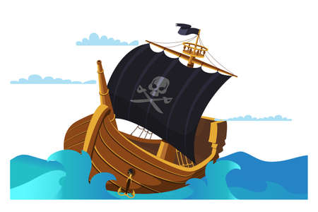 Pirate ship flat vector illustrationのイラスト素材