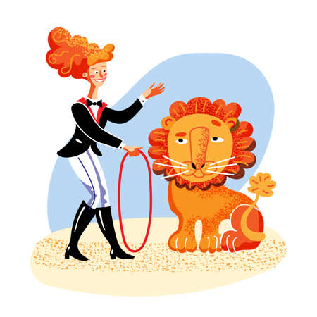 Lion tamer flat color vector illustration isolated on white backgroundのイラスト素材