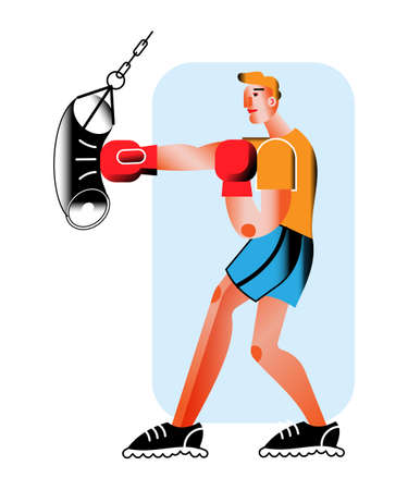 Boxer training in gym flat vector illustrationのイラスト素材
