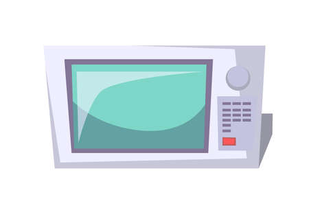 Microwave oven flat vector illustration. Domestic electrical equipment, consumer electronics. Kitchen utensil, kitchenware item, modern technology. Dinner warmer, food defrosting machine.のイラスト素材