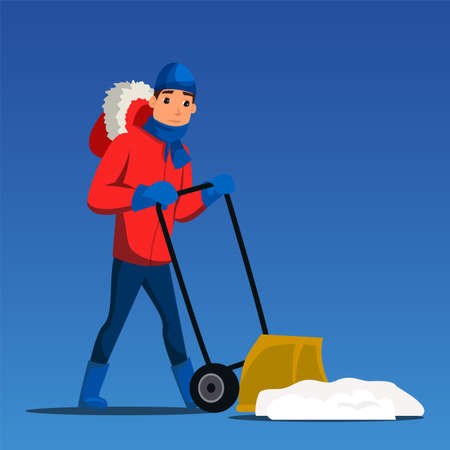 Man removing snow flat illustrationのイラスト素材