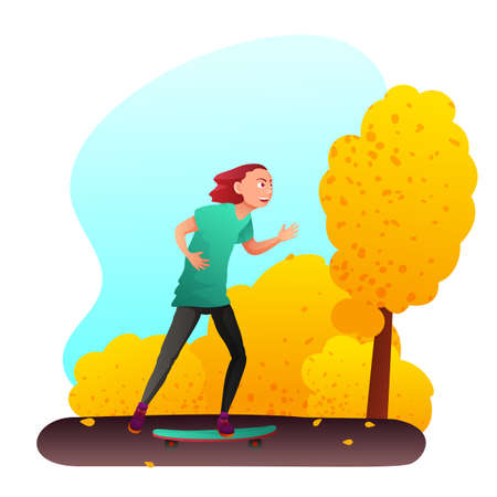 Teenager on skateboard flat vector illustrationのイラスト素材