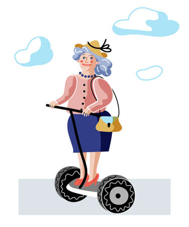 Old lady on drive flat vector illustrationのイラスト素材