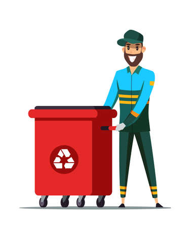 Cheerful garbage man flat vector illustrationのイラスト素材