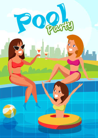Summer pool party flat vector banner conceptのイラスト素材