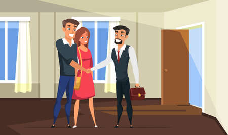 Realtor selling building to family illustrationのイラスト素材