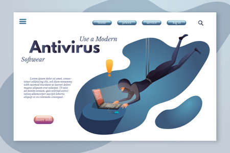 Hacker attack, trojan flat vector illustration. Antivirus landing page templateのイラスト素材