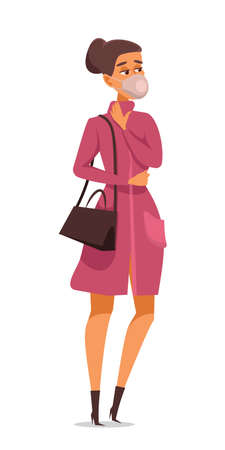 Woman in face mask flat vector illustrationのイラスト素材
