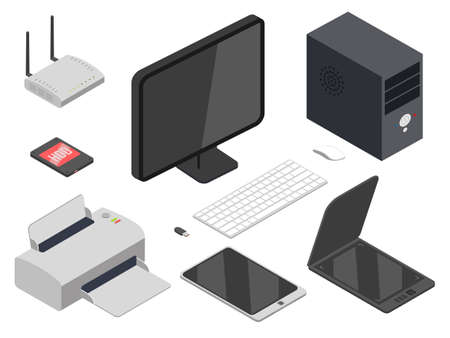 Computer devices realistic illustrations setのイラスト素材