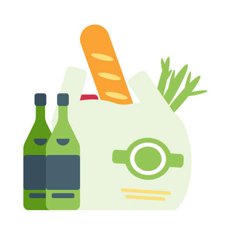 Shopping bag and bottles flat vector illustrationのイラスト素材
