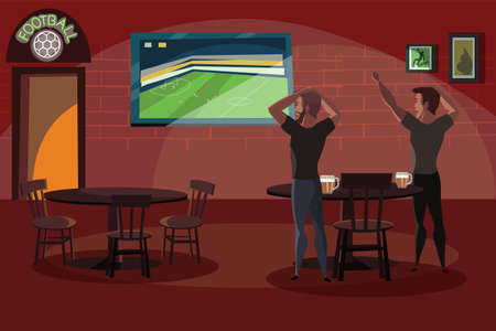 Friends watching football match in bar flat illustrationのイラスト素材