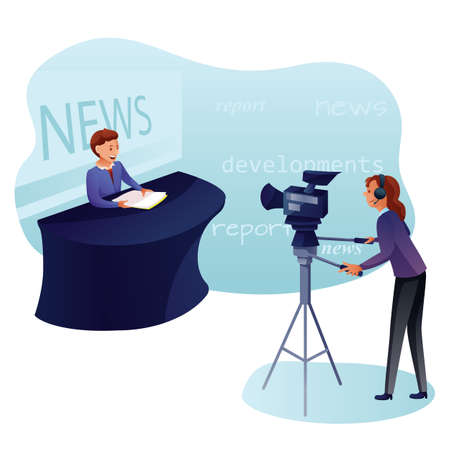 News program recording flat vector illustrationのイラスト素材