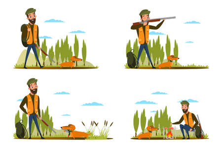 Duck hunt stages flat vector illustrations setのイラスト素材