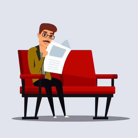 Man reading newspaper flat vector illustrationのイラスト素材