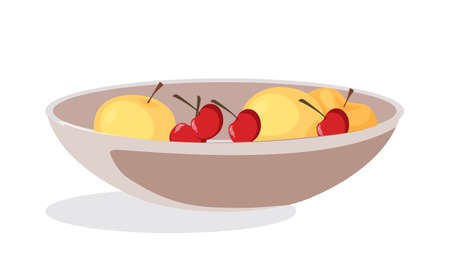 Bowl with fruits flat vector illustrationのイラスト素材