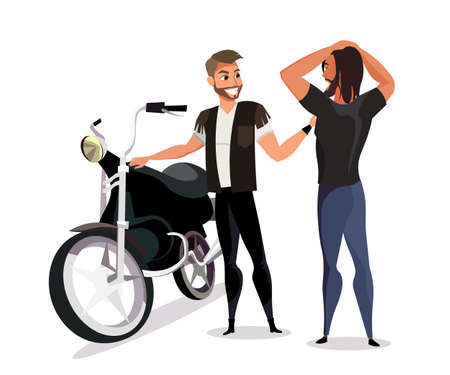 Bikers conversation flat vector illustrationのイラスト素材
