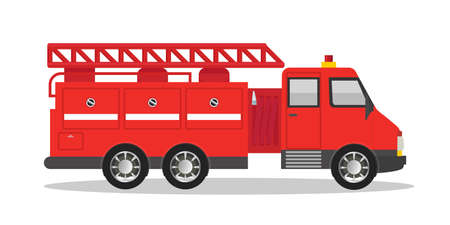 Firefighter red truck flat vector illustration