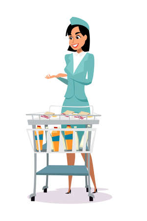 Stewardess offers snacks flat vector illustrationのイラスト素材