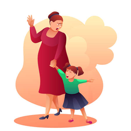 Mother shouting at child flat vector illustrationのイラスト素材