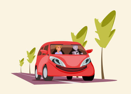 Robot driving car flat vector illustrationのイラスト素材