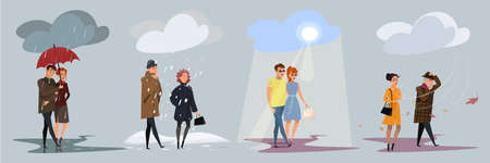 Four seasons weather flat vector illustrations setのイラスト素材