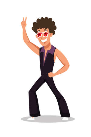 Man at retro disco party flat vector illustrationのイラスト素材