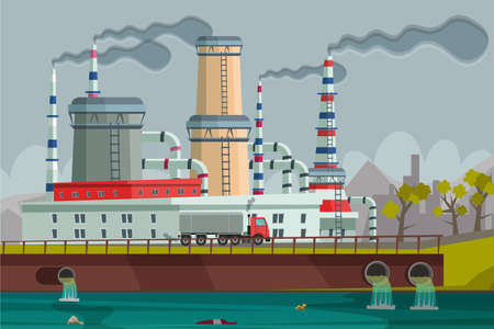 Ecology pollution flat banner vector templateのイラスト素材