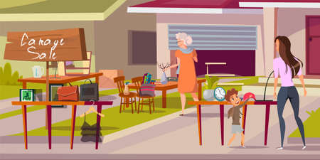 Garage sale flat vector illustrationのイラスト素材