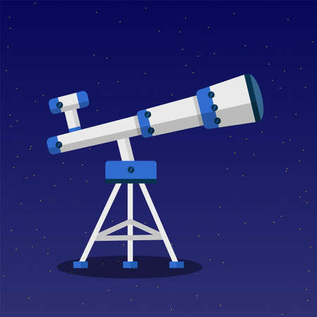 Telescope on tripod flat vector illustration. Astronomer equipment, stargazer tool. Space exploration device, stars observation instrument. Planetarium, observatory attribute. Astronomy symbolのイラスト素材