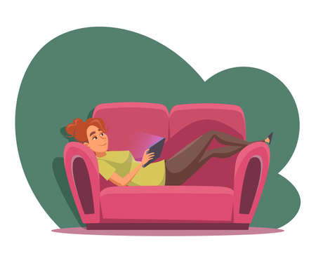 Young girl watching movie flat vector illustrationのイラスト素材