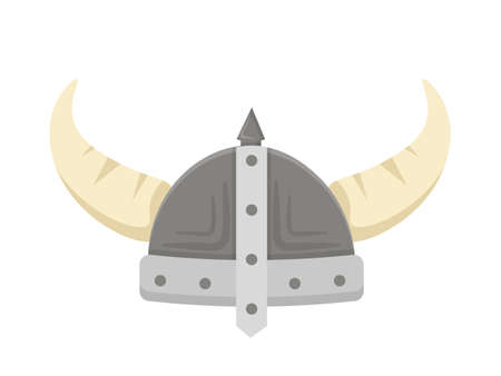 Viking helmet with horns flat vector illustrationのイラスト素材