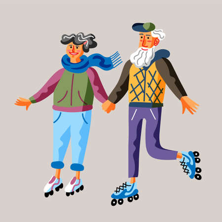 Seniors roller skate flat vector illustrationのイラスト素材