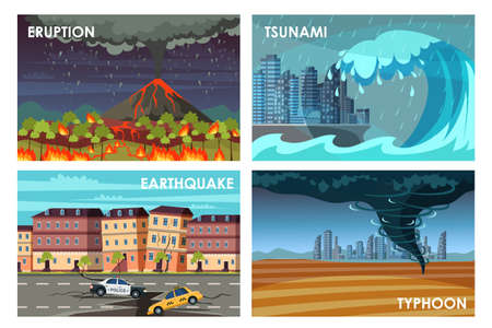 Natural disasters flat vector illustrations setのイラスト素材