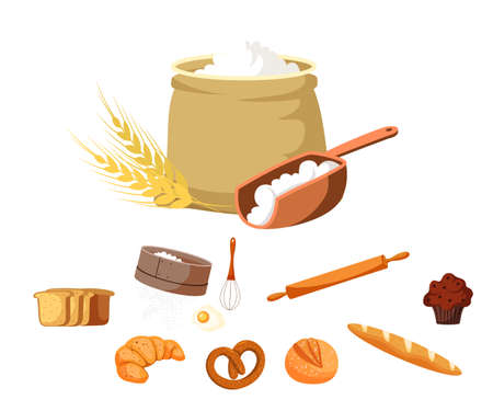 Food and baking tools vector illustrations setのイラスト素材