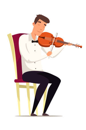 Violinist on chair flat vector illustrationのイラスト素材