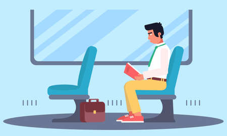 Man enjoying book reading in public transportのイラスト素材