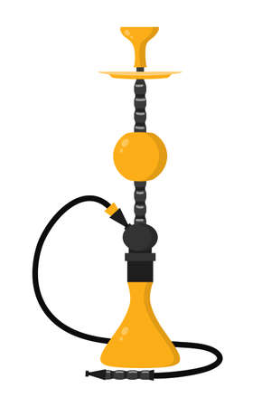 Traditional yellow black hookah smoking accessories isolated on white. Aromatic tobacco in chillum with pipe. Classical attribute for smoke in lounge zone, bar. Vector flat cartoon illustrationのイラスト素材