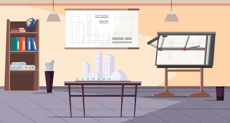 Empty architect office designer studio interior. Architectural design institute. Workshop or...