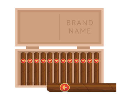 Smoking cigar in box with place for brand nameのイラスト素材