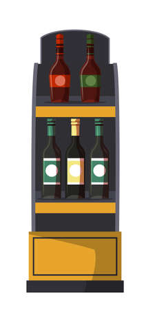 Shelves rack with alcohol bottle isolated on whiteのイラスト素材