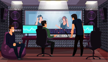 Sound music recording and creation studio at workのイラスト素材