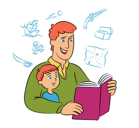 Father reading book with fairy tales to childのイラスト素材
