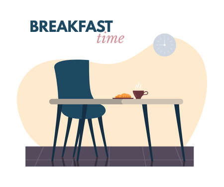 Table, chair and snack with drink for breakfastのイラスト素材