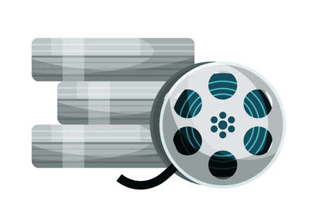 Filmstrip reel vector illustration. Vintage videotape isolated clipart on white background. Cinematography and filmmaking equipment. Film strip rolls, camera tape design elementのイラスト素材