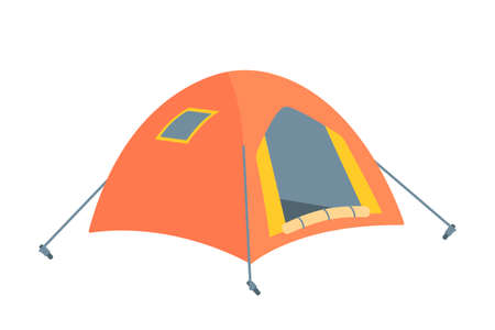 Scout tourist tent. Equipment for travel and camping isolated on white background. Hunting adventure and outdoor hiking item for overnight stay, rest and relax. Tourism and sport.のイラスト素材