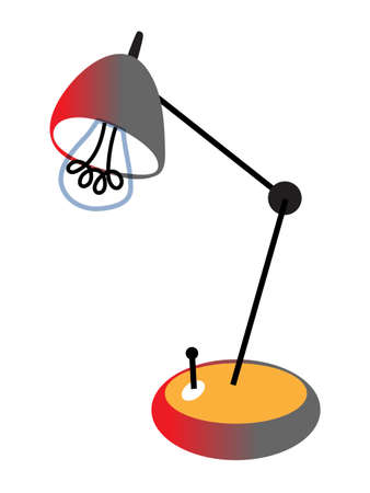 Vector Illustration of table office lamp isolated on white background. Modern desktop electric bulb illuminates workplace. Design elements in cute style for decor interior, business, home, officeのイラスト素材