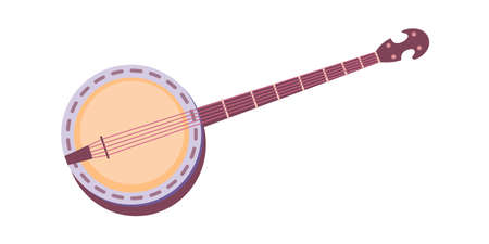 American banjo retro guitar. Vintage musical instrument with four string for playing western or southern folk music isolated on white background. Musical subculture. Vector illustrationのイラスト素材