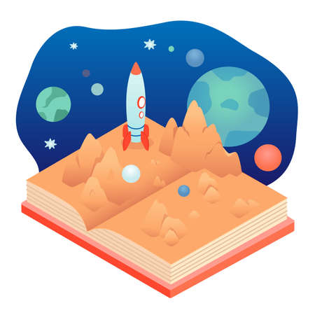 Popup book about planet isolated on white backdropのイラスト素材